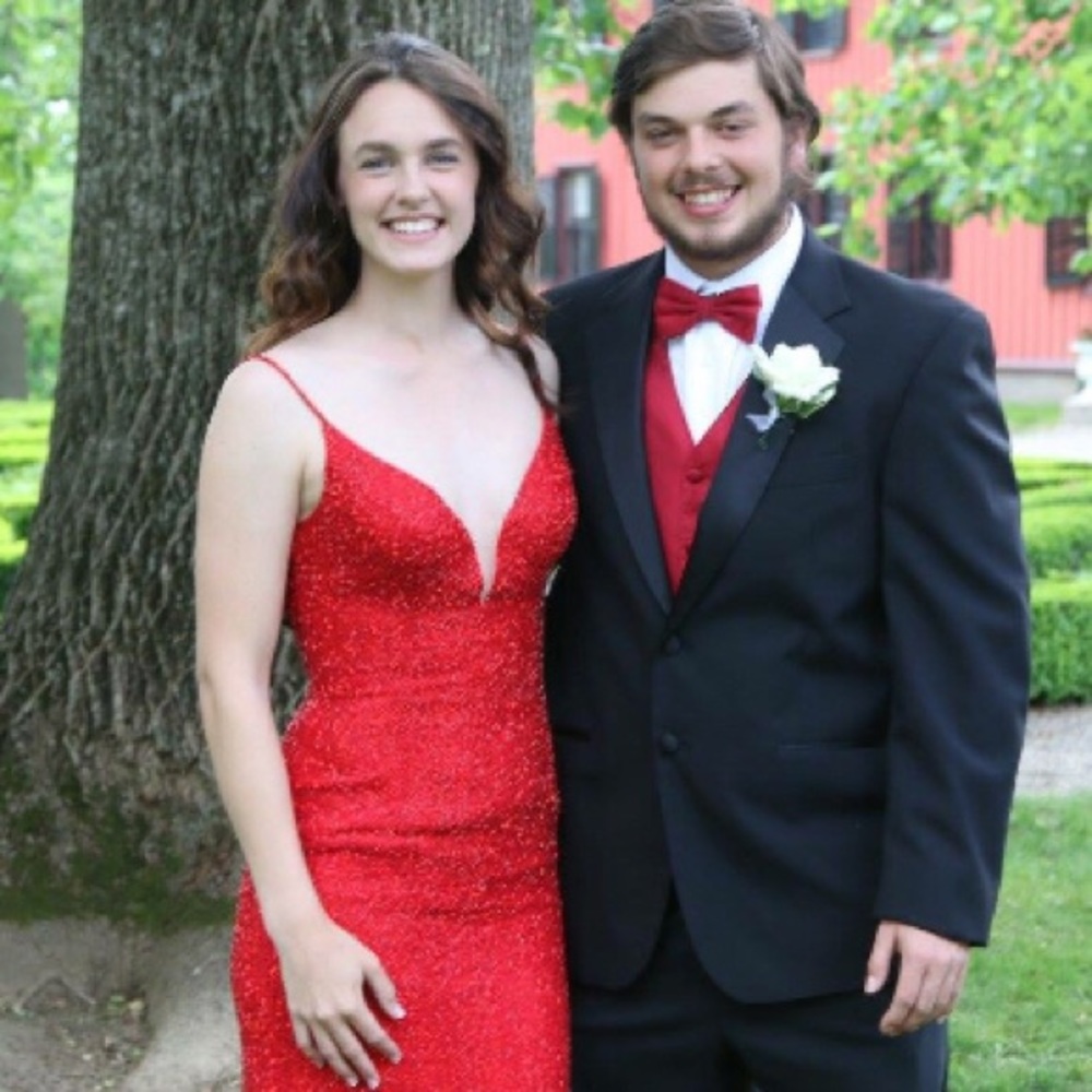 Sherri Hill Red sequin gown with train. Size 4.